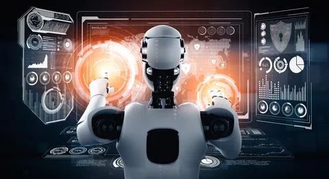 XAI AI robot using cyber security to protect information privacy Illustrazione stock