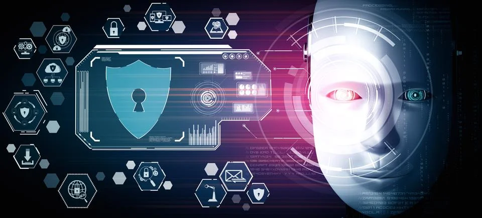 XAI AI robot using cyber security to protect information privacy イラスト素材