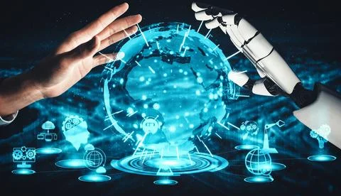 XAI Future artificial intelligence and machine learning for AI droid robot or Illustrazione stock