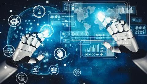 XAI Future artificial intelligence and machine learning for AI droid robot or Illustrazione stock