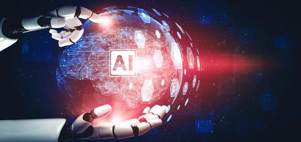 XAI Future artificial intelligence and machine learning for AI droid robot or Stock Illustration