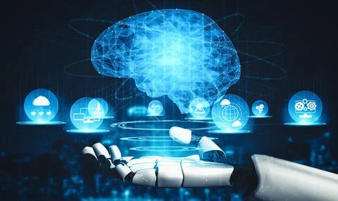 XAI Future artificial intelligence and machine learning for AI droid robot or Stock Illustration