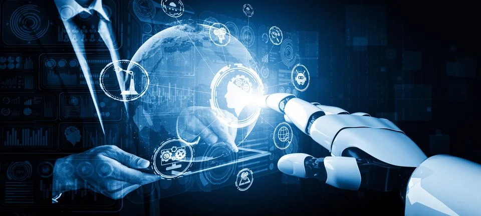 XAI Future artificial intelligence and machine learning for AI droid robot or Stock Illustration