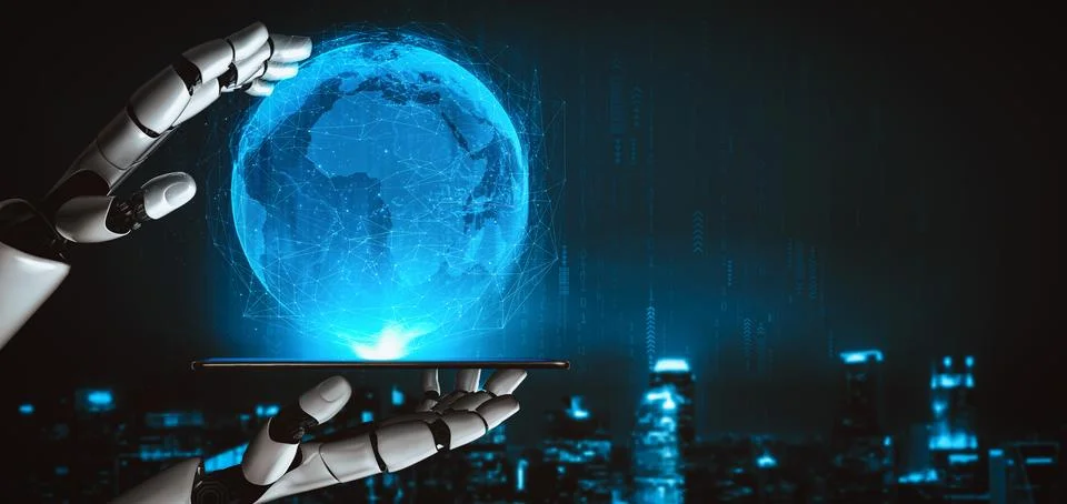 XAI Future artificial intelligence and machine learning for AI droid robot or Illustrazione stock
