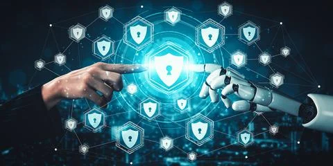 XAI Future artificial intelligence and machine learning for AI droid robot or Illustrazione stock