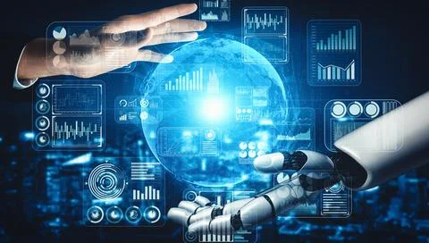 XAI Future artificial intelligence and machine learning for AI droid robot or Stock Illustration