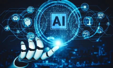 XAI Future artificial intelligence and machine learning for AI droid robot or Illustrazione stock