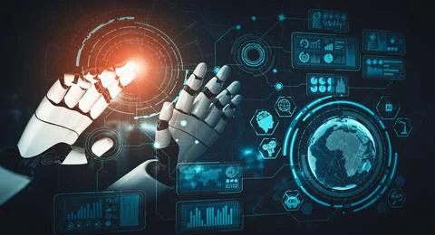 XAI Future artificial intelligence and machine learning for AI droid robot or Illustrazione stock