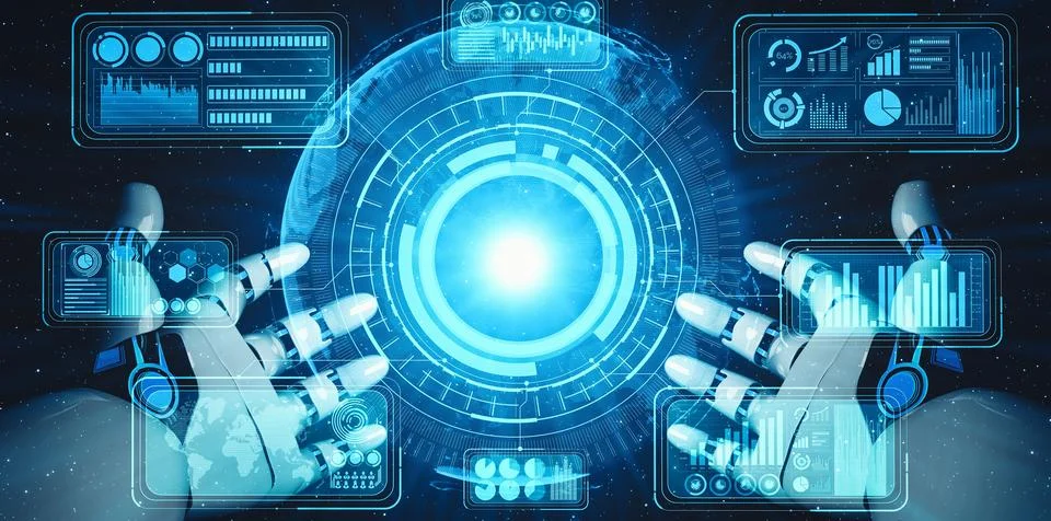 XAI Future artificial intelligence and machine learning for AI droid robot or Illustrazione stock