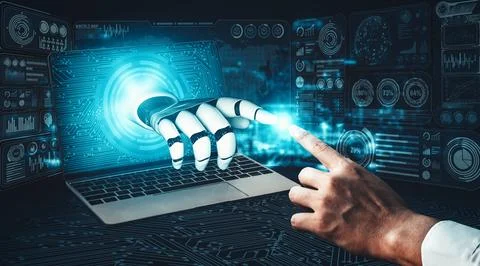 XAI Future artificial intelligence and machine learning for AI droid robot or Illustrazione stock