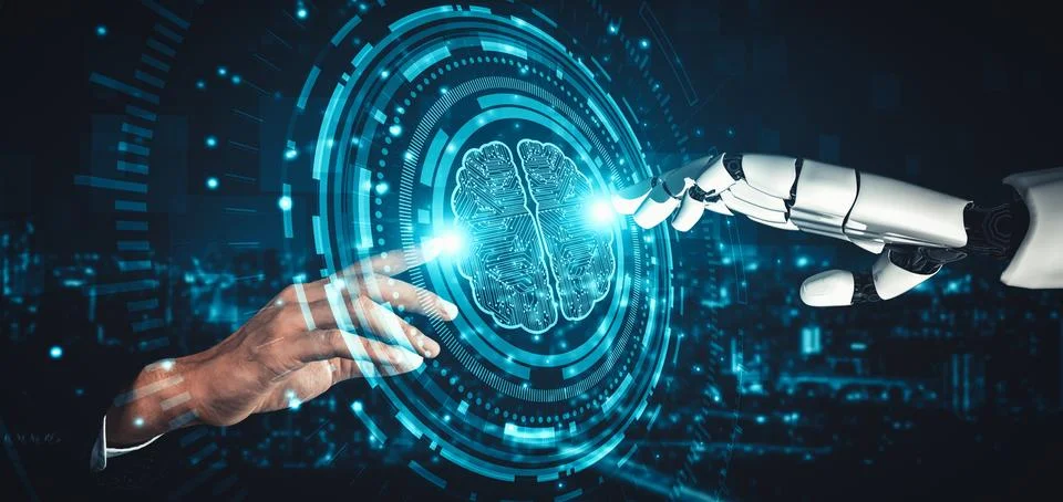 XAI Future artificial intelligence and machine learning for AI droid robot or Stock Illustration