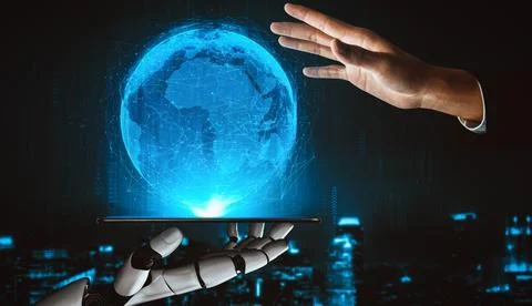 XAI Future artificial intelligence and machine learning for AI droid robot or Illustrazione stock