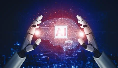 XAI Future artificial intelligence and machine learning for AI droid robot or Illustrazione stock