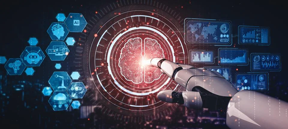 XAI Future artificial intelligence and machine learning for AI droid robot or 库存插图