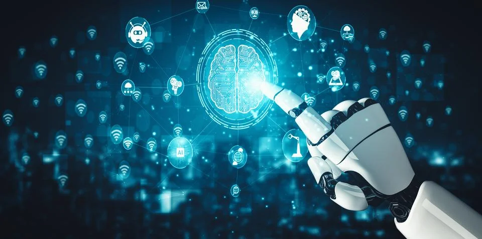 XAI Future artificial intelligence and machine learning for AI droid robot or 스톡 일러스트