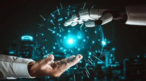 XAI Future artificial intelligence and machine learning for AI droid robot or Ilustración de archivo