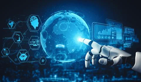 XAI Future artificial intelligence and machine learning for AI droid robot or Illustrazione stock