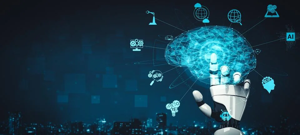 XAI Future artificial intelligence and machine learning for AI droid robot or 库存插图