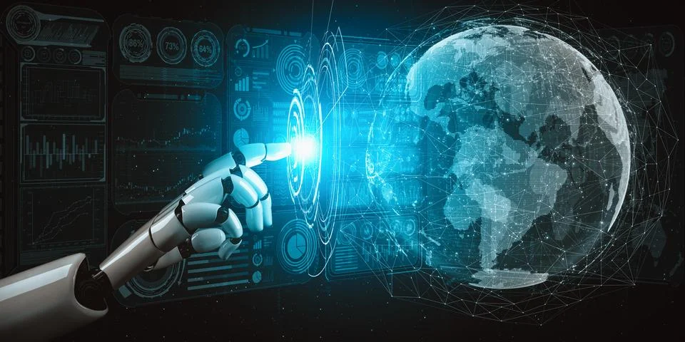 XAI Future artificial intelligence and machine learning for AI droid robot or Illustrazione stock
