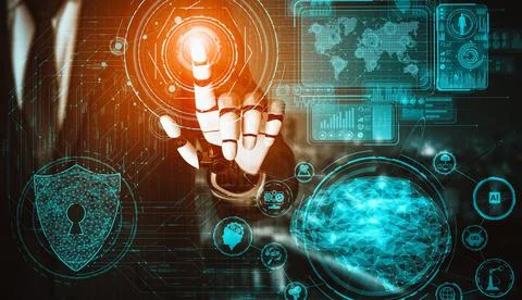 XAI Future artificial intelligence and machine learning for AI droid robot or Illustrazione stock