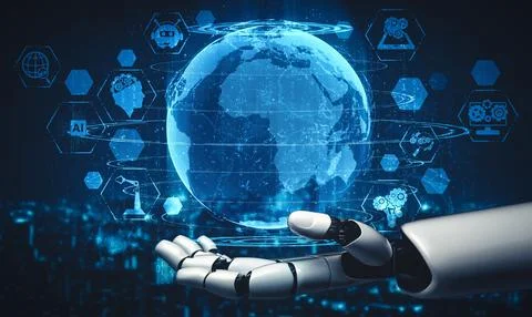 XAI Future artificial intelligence and machine learning for AI droid robot or Ilustración de archivo
