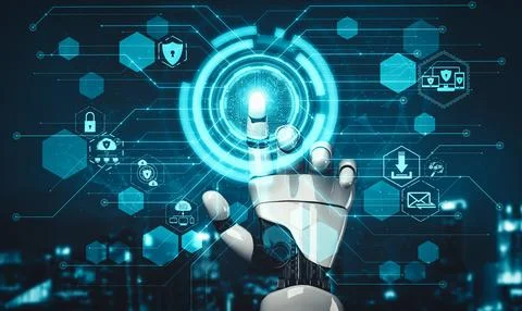 XAI Future artificial intelligence and machine learning for AI droid robot or Illustrazione stock