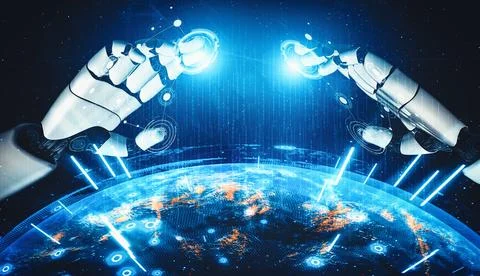 XAI Future artificial intelligence and machine learning for AI droid robot or Illustrazione stock