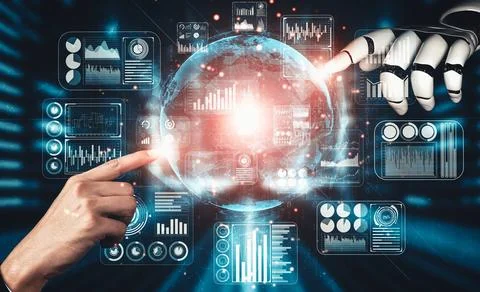 XAI Future artificial intelligence and machine learning for AI droid robot or Stock Illustration