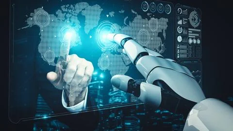 XAI Future artificial intelligence and machine learning for AI droid robot or Ilustración de archivo