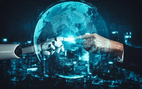 XAI Future artificial intelligence and machine learning for AI droid robot or Illustrazione stock