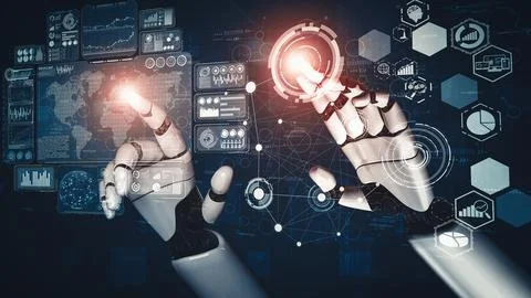 XAI Future artificial intelligence and machine learning for AI droid robot or Stock Illustration