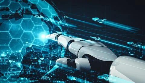 XAI Future artificial intelligence and machine learning for AI droid robot or Illustrazione stock