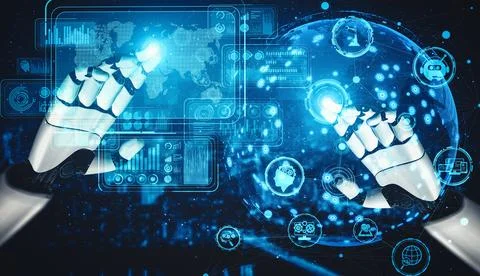 XAI Future artificial intelligence and machine learning for AI droid robot or Ilustración de archivo