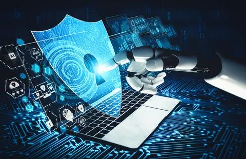 XAI Future artificial intelligence and machine learning for AI droid robot or Illustrazione stock