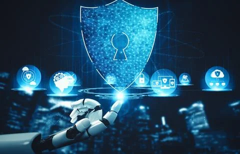 XAI Future artificial intelligence and machine learning for AI droid robot or Illustrazione stock