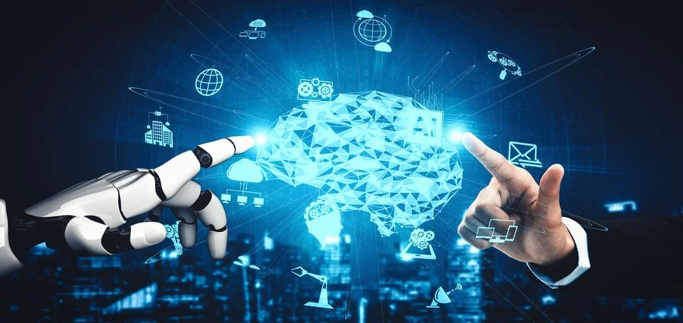 XAI Future artificial intelligence and machine learning for AI droid robot or Stock Illustration