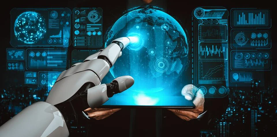 XAI Future artificial intelligence and machine learning for AI droid robot or Stock Illustration