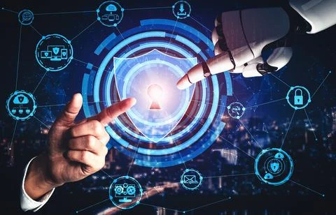 XAI Future artificial intelligence and machine learning for AI droid robot or Stock Illustration