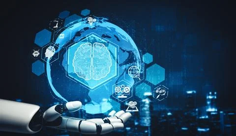 XAI Future artificial intelligence and machine learning for AI droid robot or Illustrazione stock