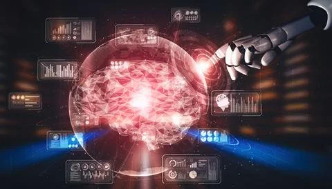 XAI Future artificial intelligence and machine learning for AI droid robot or Illustrazione stock