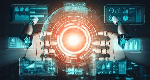 XAI Future artificial intelligence and machine learning for AI droid robot or Illustrazione stock