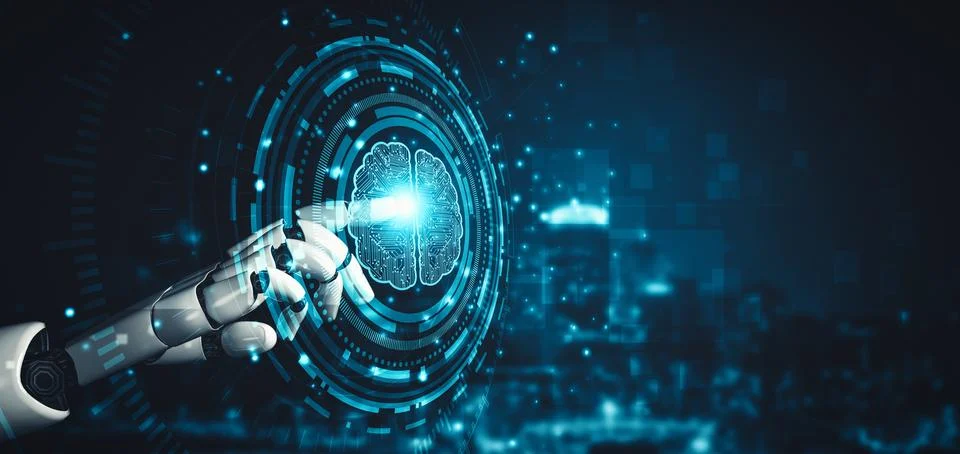 XAI Future artificial intelligence and machine learning for AI droid robot or Illustrazione stock