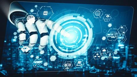 XAI Future artificial intelligence and machine learning for AI droid robot or Stock Illustration