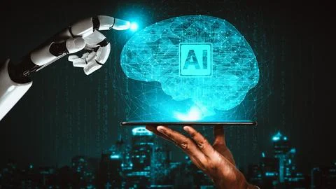 XAI Future artificial intelligence and machine learning for AI droid robot or Stock Illustration