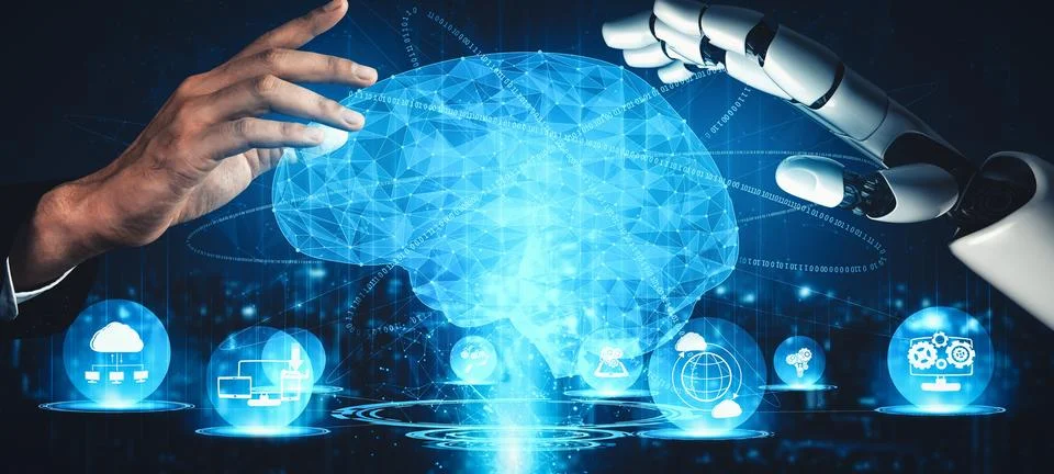 XAI Future artificial intelligence and machine learning for AI droid robot or Illustrazione stock