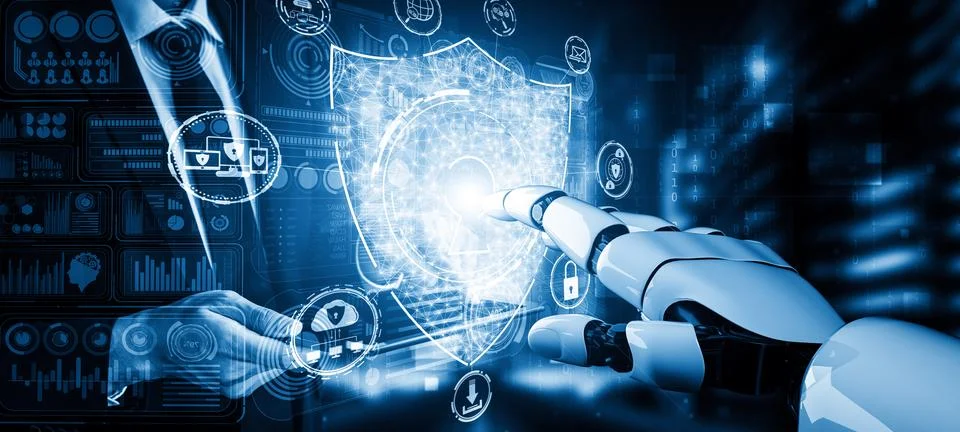 XAI Future artificial intelligence and machine learning for AI droid robot or Illustrazione stock