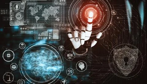 XAI Future artificial intelligence and machine learning for AI droid robot or Illustrazione stock