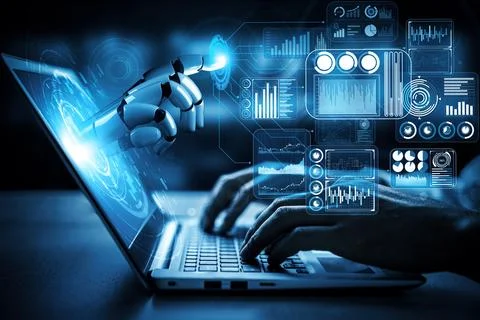 XAI Future artificial intelligence and machine learning for AI droid robot or Ilustración de archivo