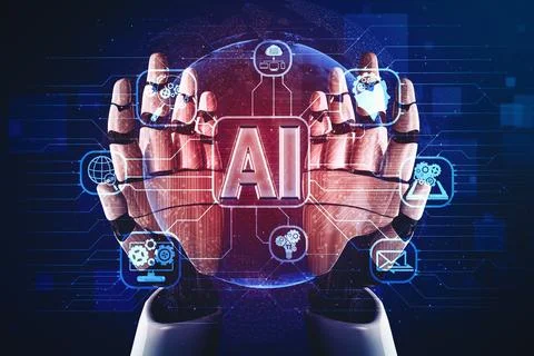 XAI Future artificial intelligence and machine learning for AI droid robot or Illustrazione stock