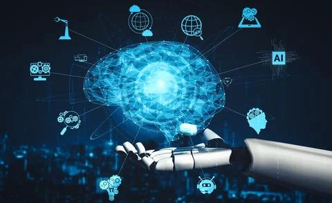 XAI Future artificial intelligence and machine learning for AI droid robot or 库存插图